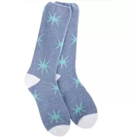 Worlds Softest Socks Cozy Stars Crew Womens Size 6-11 Starburst Cool Blue NWT - Picture 3 of 6